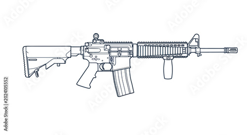 Принти на полотні Assault Rifle Line Art Illustration - Military Weapon Icon