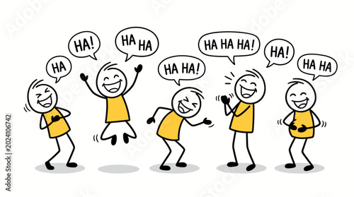 Fotografija Group of cheerful stick figures animatedly sharing a moment of contagious laught