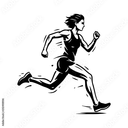 Fotografie Fast Running Athlete Silhouette Vector Illustration