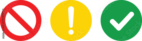 Obraz na płótnie Three simple status icons with prohibition, warning and approval symbols Vector