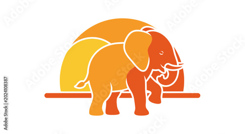 Фотография Stylized Elephant Silhouette Against Gradient Sunset Background