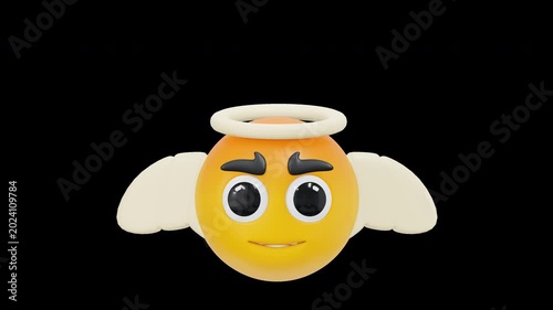 3D Angel Face Emoticon Animation with Halo and Wings 4K
