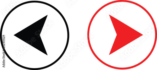 Obraz na płótnie Back and play button icons in black and red circular frames Vector