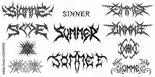 Tableau sur toile metal band logo designs with thorns and spikes black and white