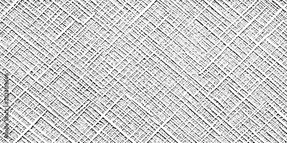 Fototapeta premium Black and white diagonal grunge textured pattern background with intersecting lines and geometric shapes