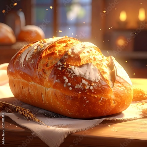 Delicious freshly baked bread on table.