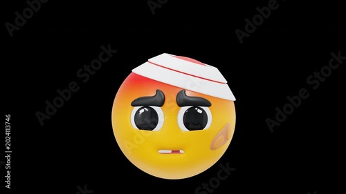 3D Animated Injured Face Emoticon with Head Bandage and Plaster