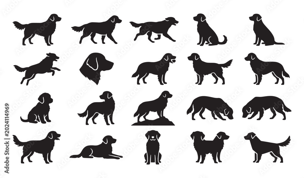 Fototapeta premium Golden Retriever Silhouette Set