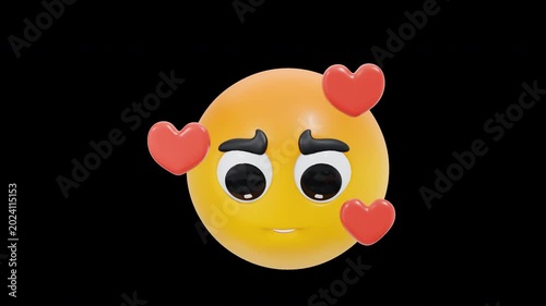 3D Falling in Love Emoticon Animation with Floating Hearts