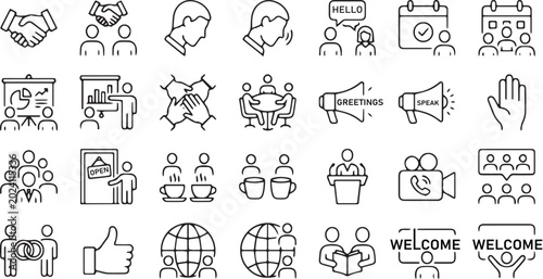 Business Etiquette Communication and Professional Greeting Line Icon Set