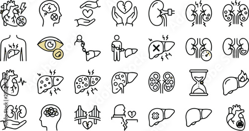 Organ Diseases Internal Anatomy and Chronic Illness Line Icon Set