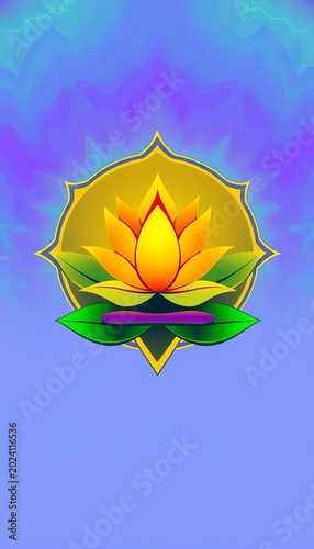 Meditation symbol with lotus flower and leaves, stroke, harmony