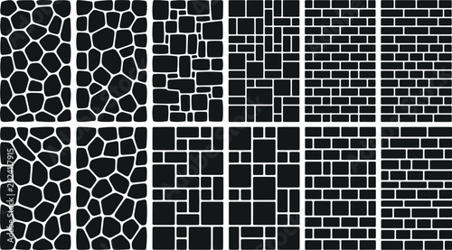 Bild auf Leinwand Stone wall pattern black and white geometric texture