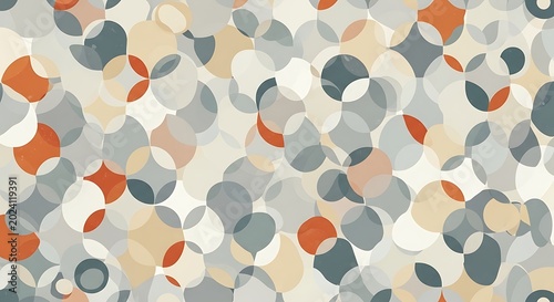 Abstract pattern with overlapping translucent circles in muted tones of gray, beige, and orange.
