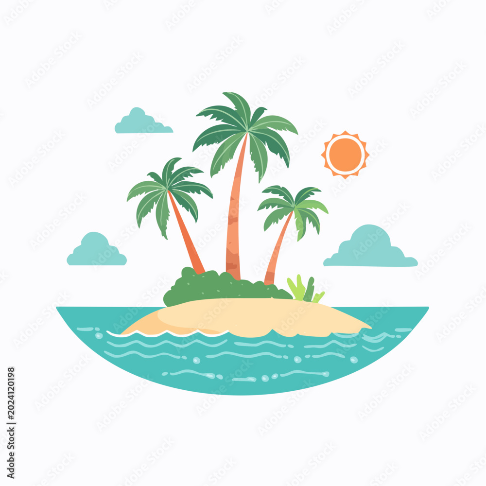 Fototapeta premium Tropical Island Paradise with Palm Trees and Sun