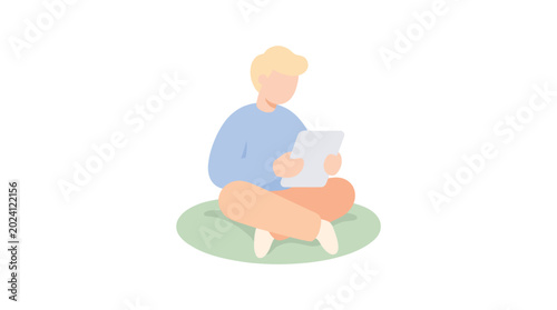 Fotografía Minimal pastel illustration of a person reading while seated on the floor