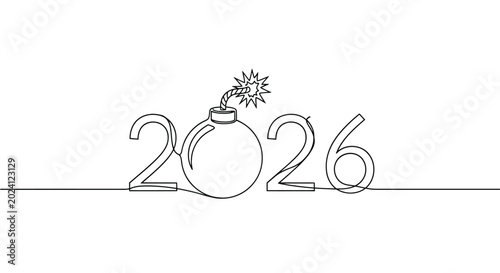 Tableau sur toile Explosive bomb icon integrated with the year 2026 in continuous line style explo