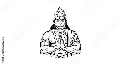 Foto Lord Hanuman illustration, Hindu deity, praying, Namaste gesture, divine power,