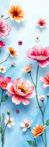Pastel Floral Background with Elegant Blooming Flowers