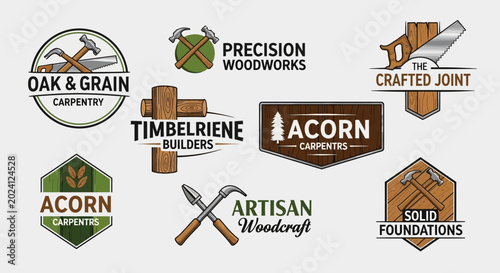 Εκτύπωση καμβά Carpentry Logos Collection: Woodworking, Oak, Grain, Builders, Artisan
