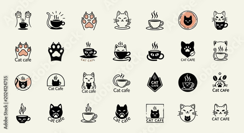 Cute Cat Cafe Logos Collection: Animal Coffee Shop Branding Elements