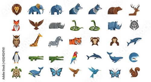 Photography Pixel Art Animals Collection: Diverse Wildlife Icons in Vector Format