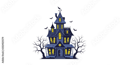 Fotografie Spooky Blue Multi Story Haunted House.
