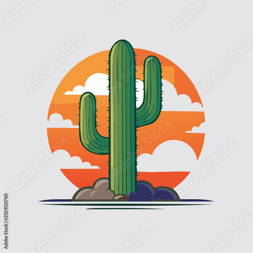 Saguaro Cactus Illustration at Sunset