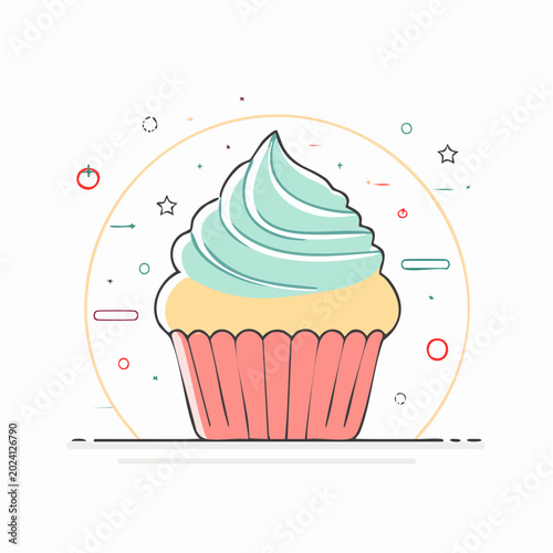 Stylized Cupcake with Swirled Frosting