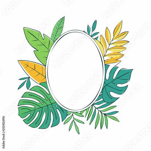 Tropical Leaves Frame with Oval Space