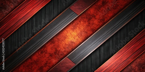 Abstract Red and Black Wood Grain Pattern with Diagonal Lines and Metallic Accents