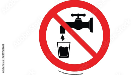 Non potable water warning sign with red prohibition symbol and water tap icon for restriction and safety concept