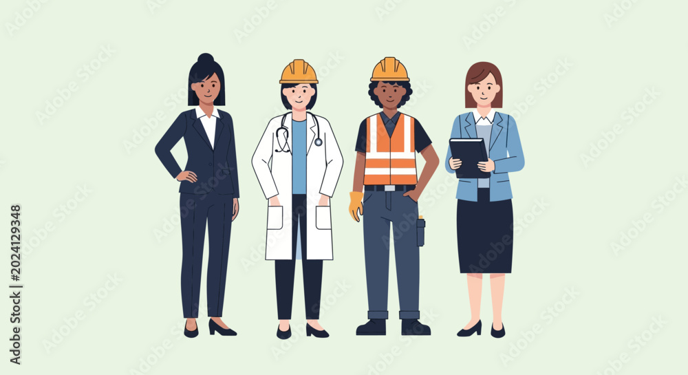 Obraz premium Diverse women professional workers group from different industries vector illustration