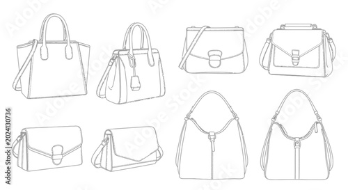 Tableau sur toile Fashion Handbag Collection: Elegant Line Art Drawings of Women's Accessories