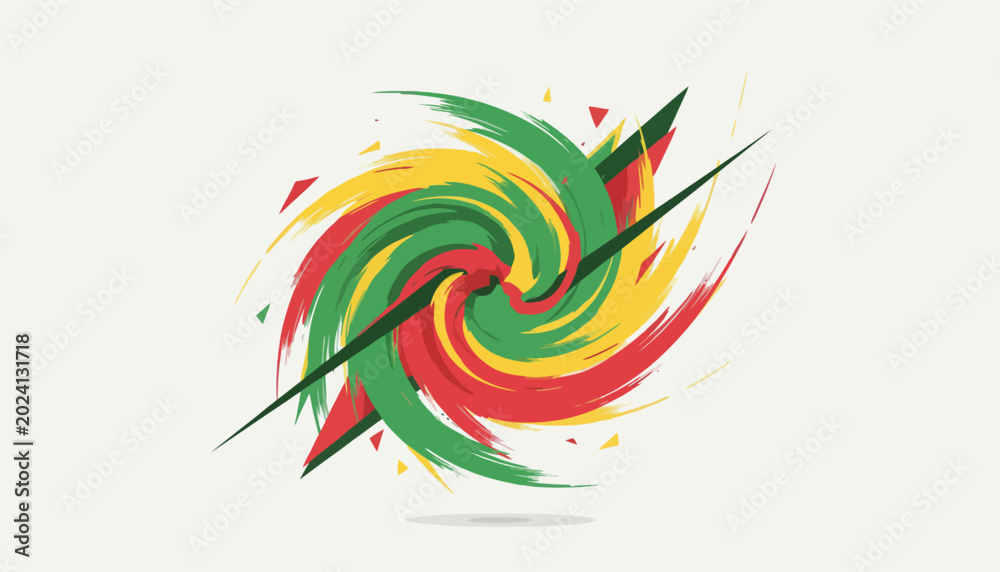 Obraz premium Vibrant Abstract Swirl with Green, Red, and Yellow Colors on White Background