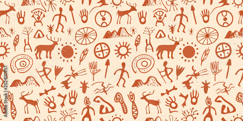 Foto prehistoric cave painting pattern with animal and human figures