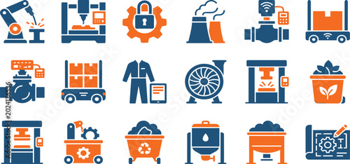 Fotografía Industrial Smart Factory Automation and Heavy Manufacturing Vector Icon Set for