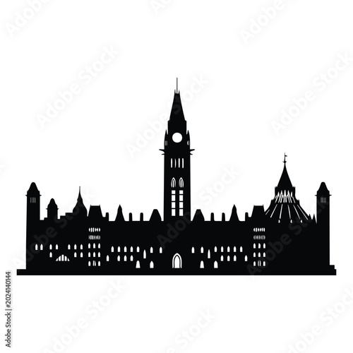 Parliament hill ottawa canada architecture vector illustration silhouette skyline landmark.