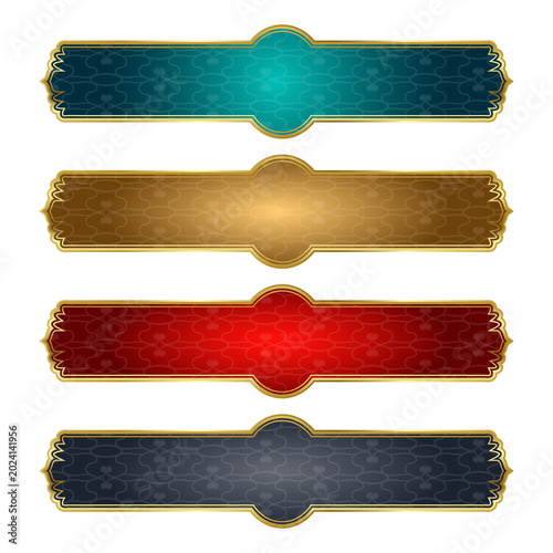 Luxury golden arabic islamic text box title frame border banner set multiple colors for ramadan and milad un nabi