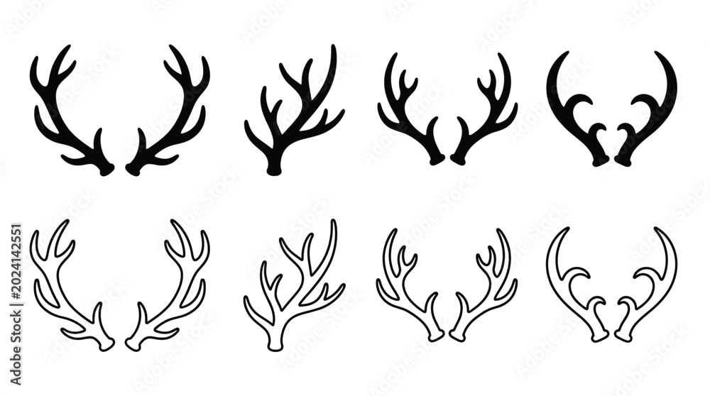 Fototapeta premium Set of deer antlers, vector illustration