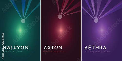 Photos Abstract futuristic vector background set, modern digital art with glowing light rays and text