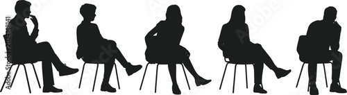 Diverse Silhouettes of People Sitting on Chairs in Various Poses vector illustration