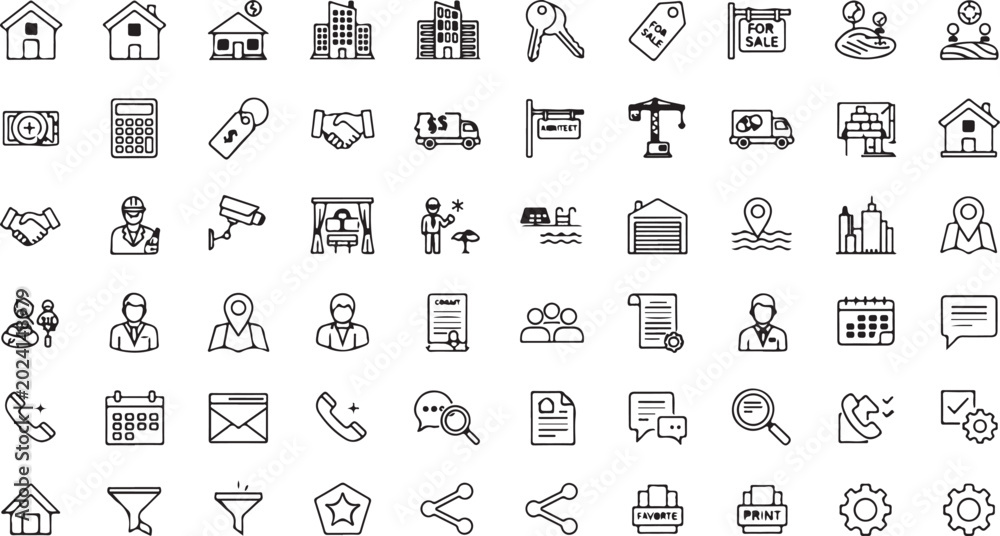 Fototapeta premium Collection of simple black and white icons set Vector