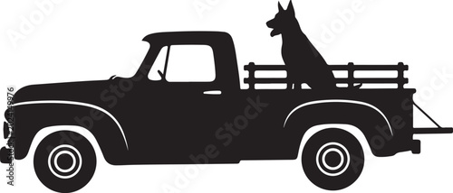 Silhouette of a dog in the back of a vintage pickup truck Generative Ai
