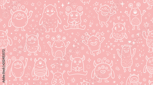 Canvas Print Whimsical Pink Pattern of Cute Animals, Owls, and Friends for Creative Backgrounds