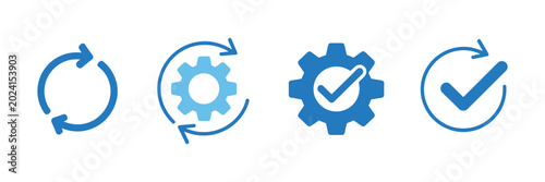 Tableau sur toile Sync process, reload icon set, circle arrow with gear wheel, recycling recurrenc