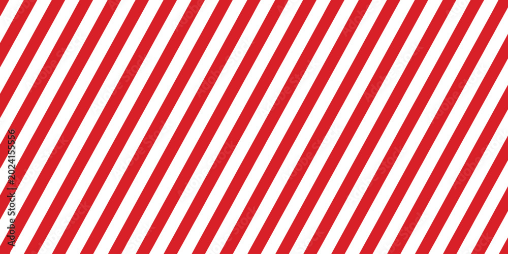 Fototapeta premium Striped candy cane seamless pattern for Christmas or New Year decoration, red and white diagonal stripes background, Xmas gift wrap, winter holiday present wrapping paper. vector illustration