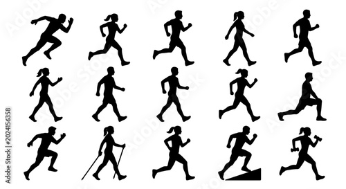 Φωτογραφία Diverse Human Silhouettes: Running, Walking, and Nordic Skiing Poses, Vector Set