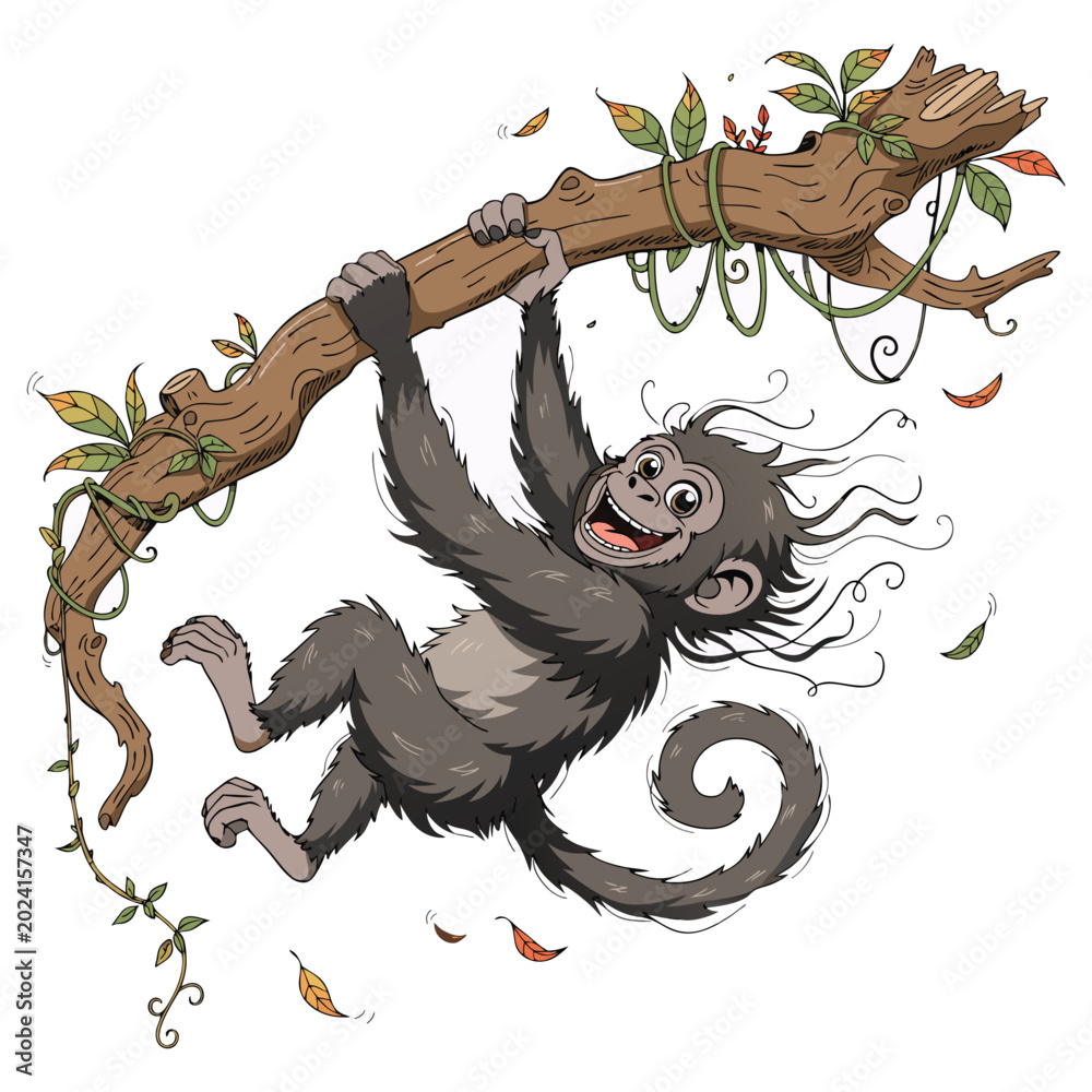 Fototapeta premium Cute Sloth Hanging on Tree Branch Vector Illustration.