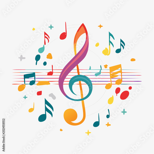 Colorful Treble Clef and Musical Notes Illustration